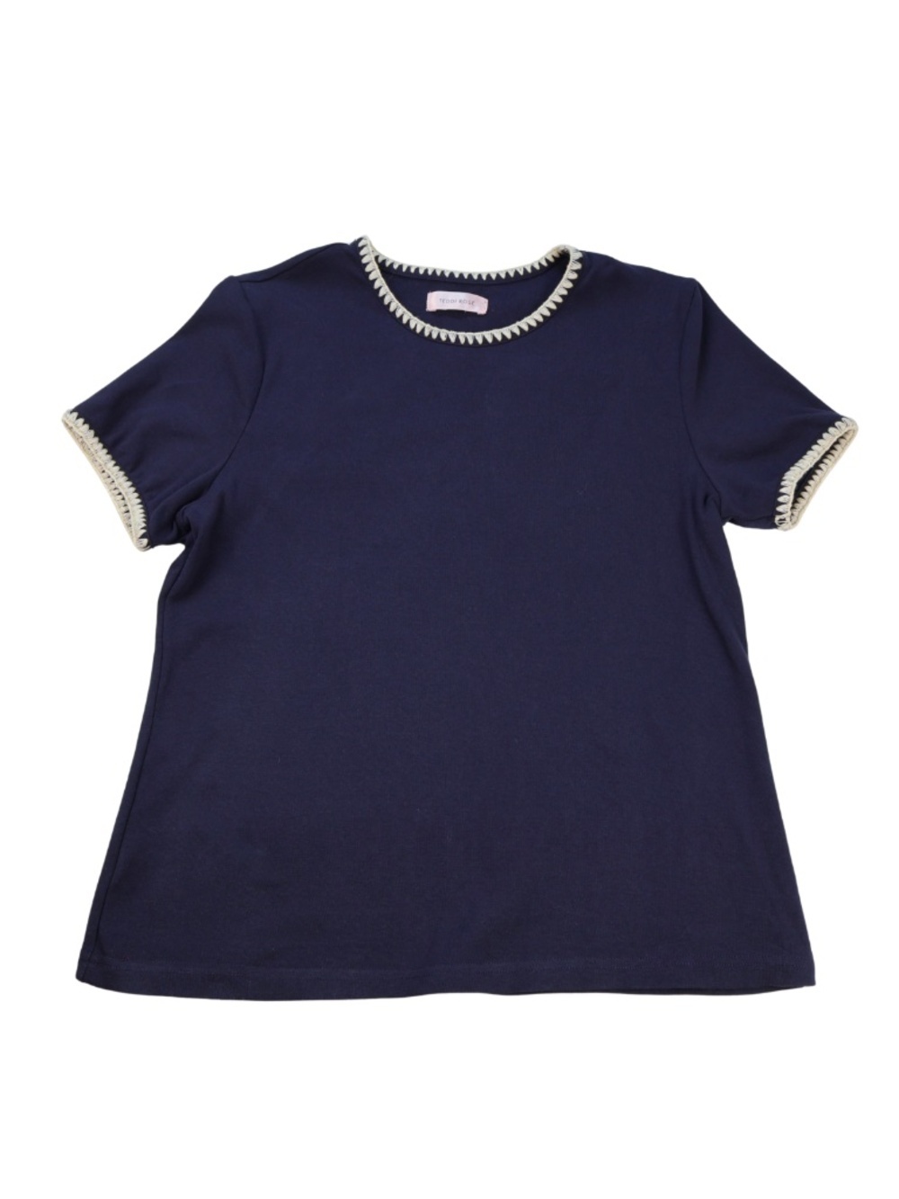 TEDDI ROSE Navy Embroidered Trim Short Sleeve Top Size S